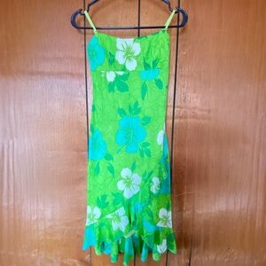 City Triangle Sz S Green Floral Midi Dress Ruffle Hem Y2k